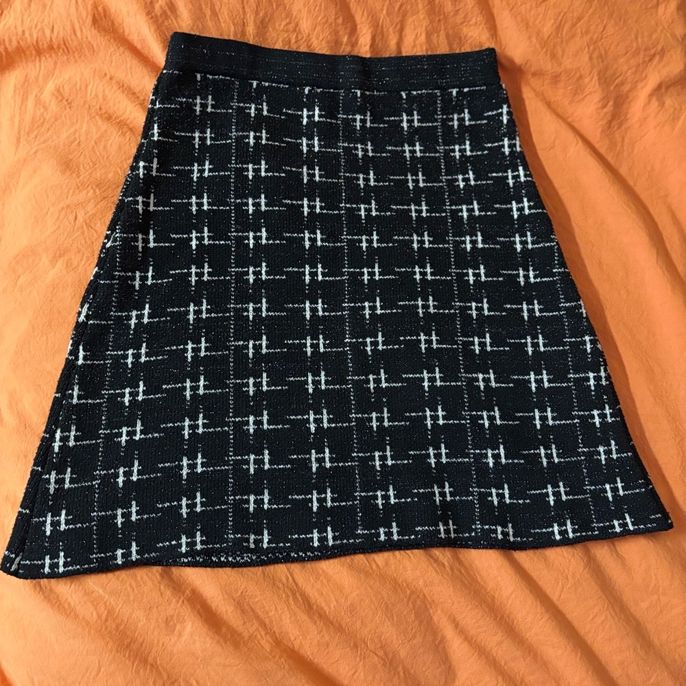 Zara Black and White Patterned A-Line Skirt